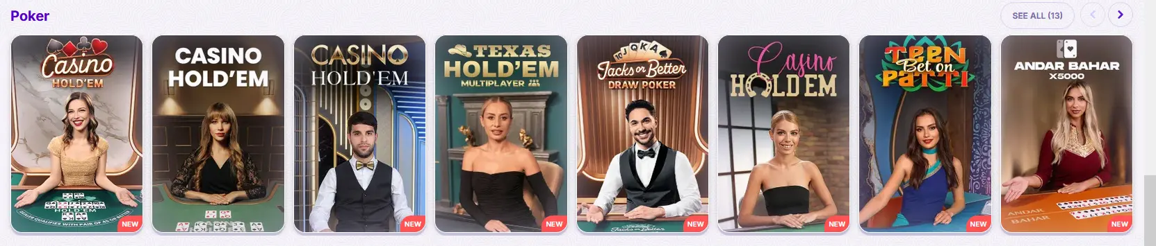 Robocat live poker variants screenshot