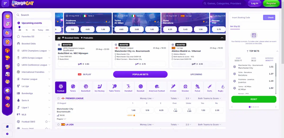 Robocat sportsbook betting markets for AFL and NRL